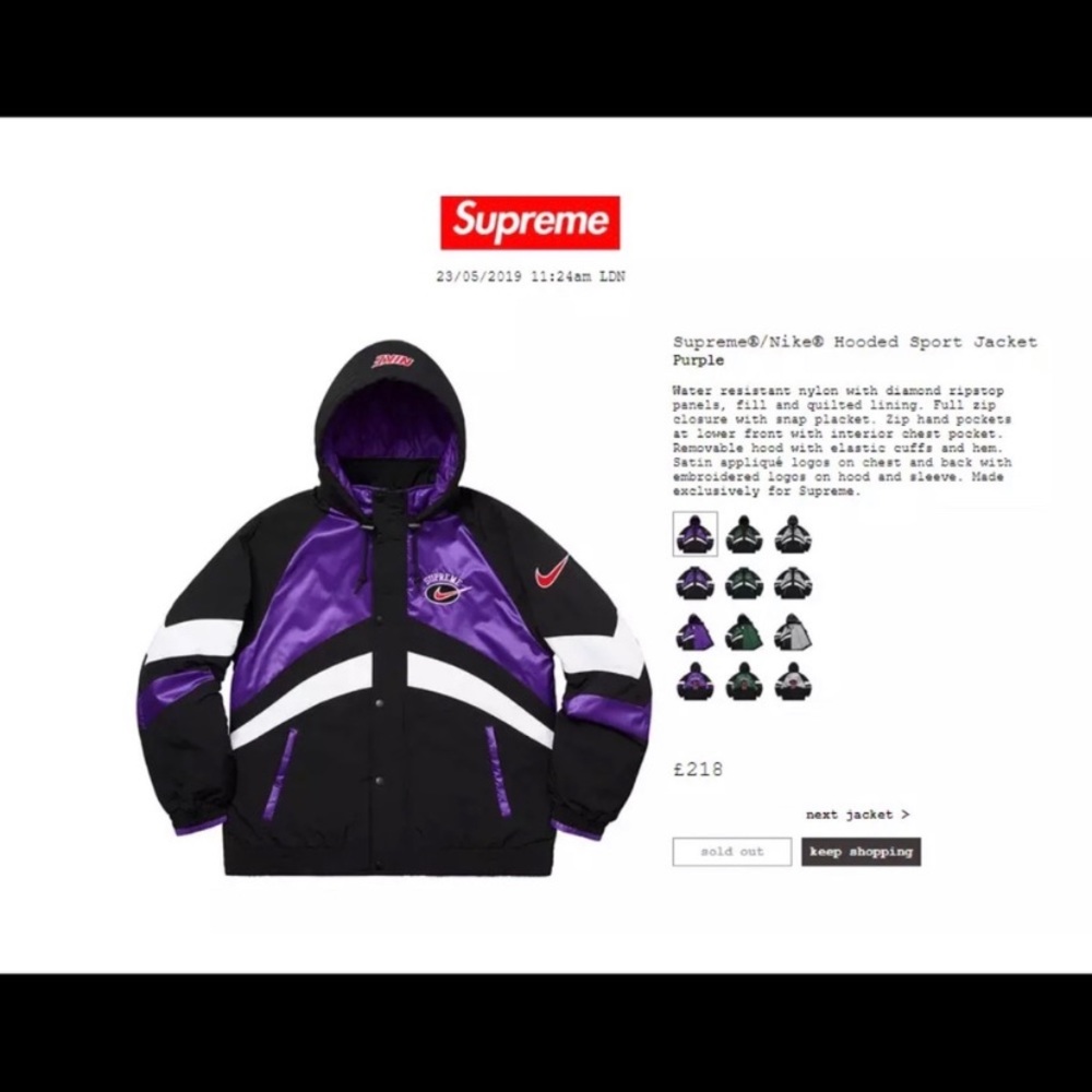 Supreme x Nike hooded sports jacket purple medium